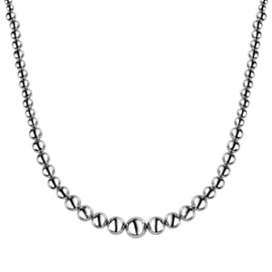 Artisan Crafted Graduated Beaded Necklace in Platinum Over Sterling Silver 17.85 Grams 20 Inches