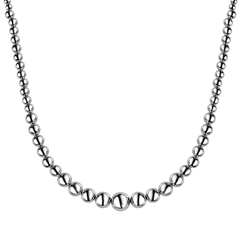 Artisan Crafted Graduated Beaded Necklace in Platinum Over Sterling Silver 17.85 Grams 20 Inches