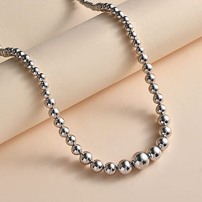 Artisan Crafted Graduated Beaded Necklace in Platinum Over Sterling Silver 17.85 Grams 20 Inches