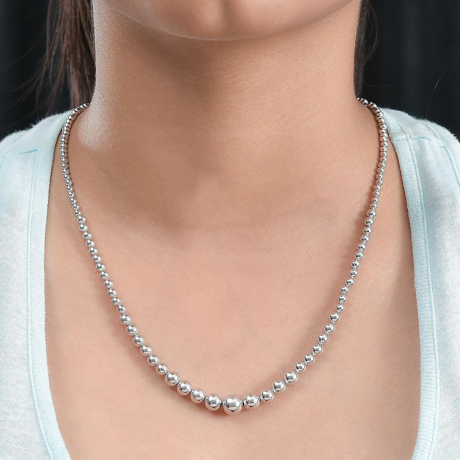 Artisan Crafted Graduated Beaded Necklace in Platinum Over Sterling Silver 17.85 Grams 20 Inches