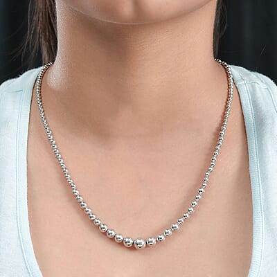 Artisan Crafted Graduated Beaded Necklace in Platinum Over Sterling Silver 17.85 Grams 20 Inches