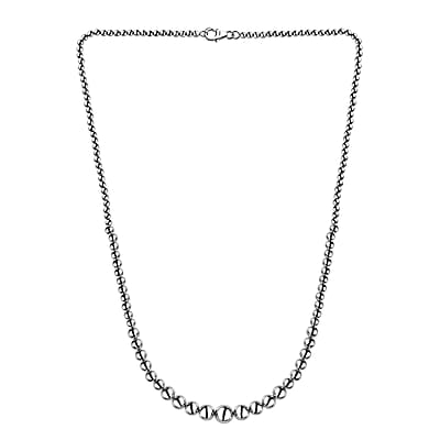 Artisan Crafted Graduated Beaded Necklace in Platinum Over Sterling Silver 17.85 Grams 20 Inches