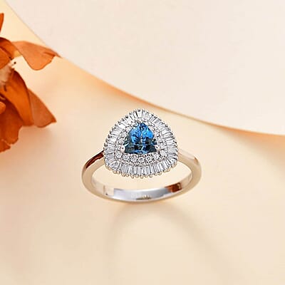Certified & Appraised Rhapsody AAAA Santa Maria Aquamarine and E-F VS Diamond 0.95 ctw Ring in 950 Platinum (Size 6.0) 5.60 Grams