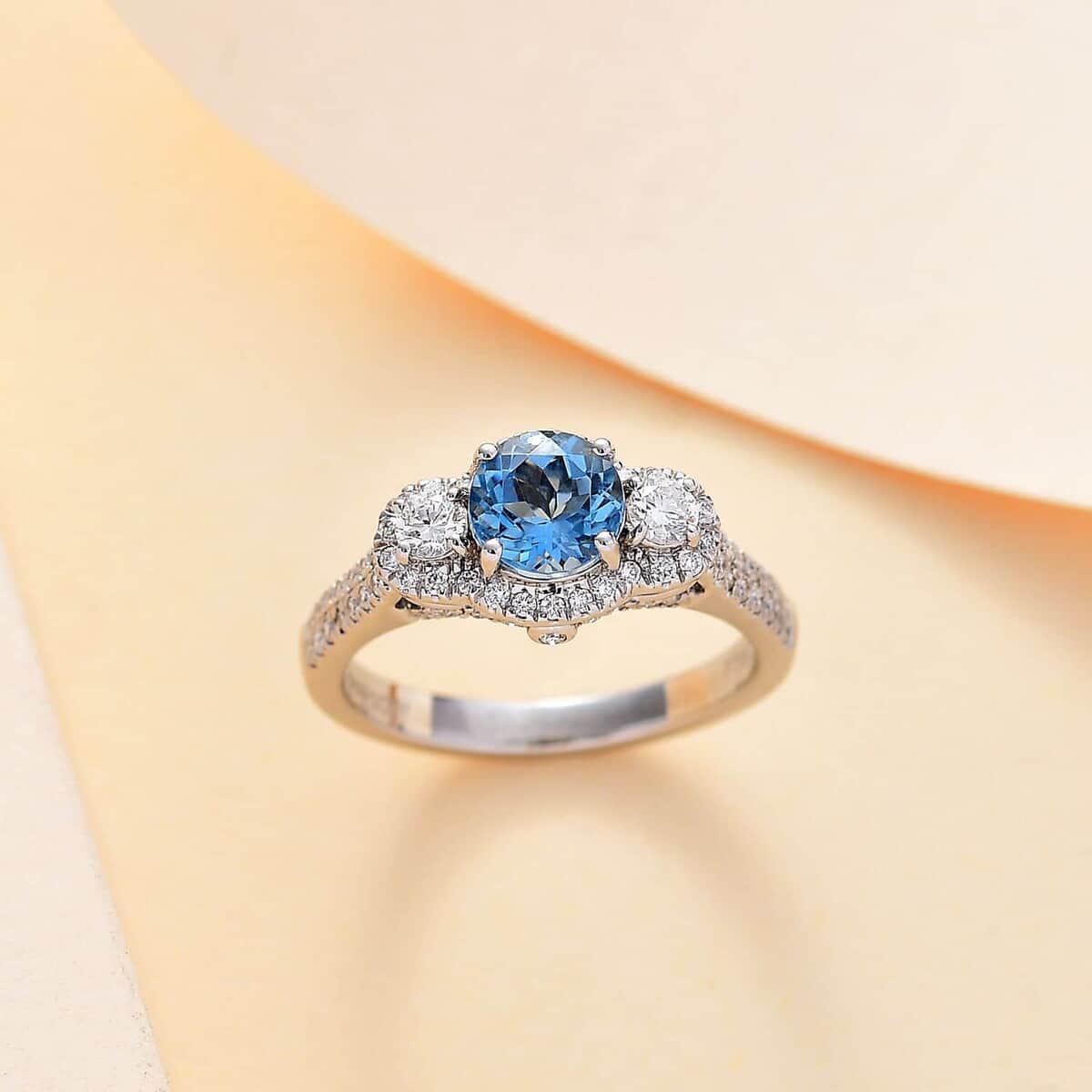 Certified & Appraised Rhapsody AAAA Santa Maria Aquamarine and E-F VS2 Diamond 1.48 ctw Ring in 950 Platinum (Size 6.0) 6.25 Gram image number 1