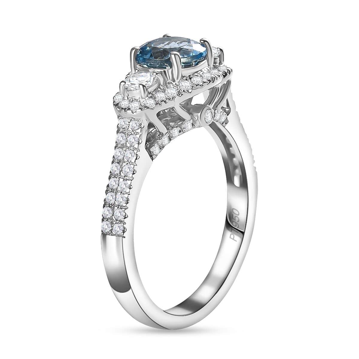 Certified & Appraised Rhapsody AAAA Santa Maria Aquamarine and E-F VS2 Diamond 1.48 ctw Ring in 950 Platinum (Size 6.0) 6.25 Gram image number 3