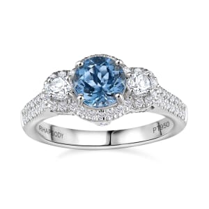 Certified & Appraised Rhapsody AAAA Santa Maria Aquamarine and E-F VS2 Diamond 1.48 ctw Ring in 950 Platinum (Size 8.0) 6.25 Gram