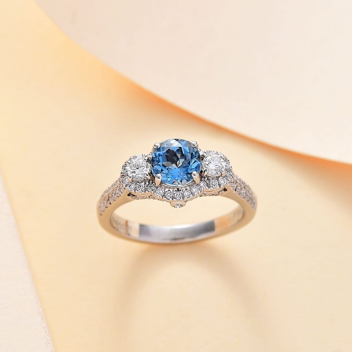 Certified & Appraised Rhapsody AAAA Santa Maria Aquamarine and E-F VS2 Diamond 1.48 ctw Ring in 950 Platinum (Size 8.0) 6.25 Gram image number 1