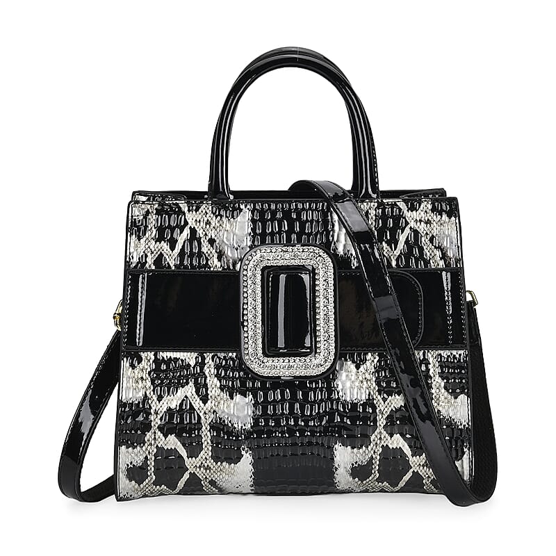Black Leopard Embossed Pattern Faux Leather Crossbody Bag with 51 Inch Shoulder Strap
