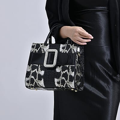 Black Leopard Embossed Pattern Faux Leather Crossbody Bag with 51 Inch Shoulder Strap