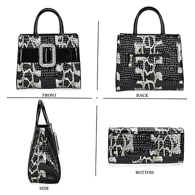 Black Leopard Embossed Pattern Faux Leather Crossbody Bag with 51 Inch Shoulder Strap