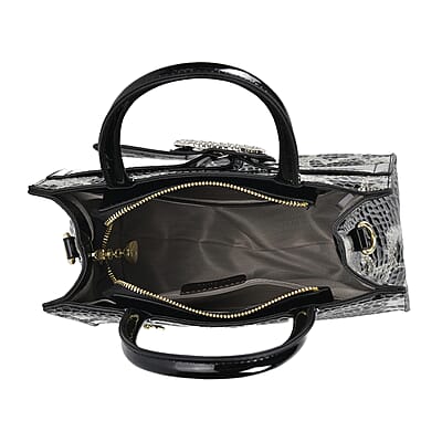 Black Leopard Embossed Pattern Faux Leather Crossbody Bag with 51 Inch Shoulder Strap