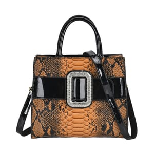 Yellow Snake Embossed Pattern Faux Leather Crossbody Bag with 51 Inch Shoulder Strap