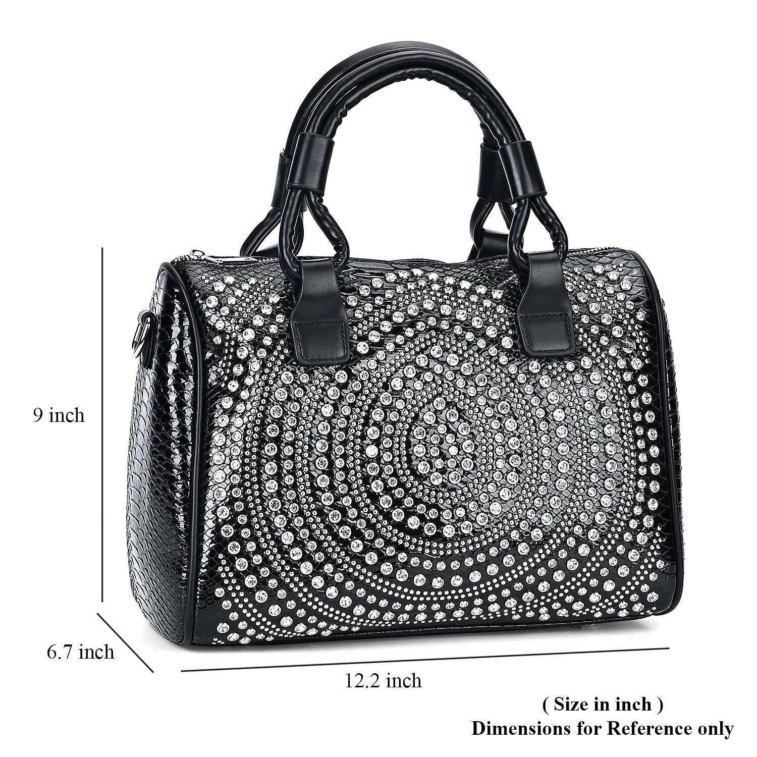 Black Faux Leather Crocodile Embossed Rhinestone Crossbody Bag with Shoulder Strap