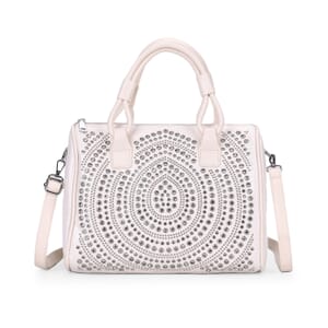 White Faux Leather Crocodile Embossed Rhinestone Crossbody Bag with Shoulder Strap