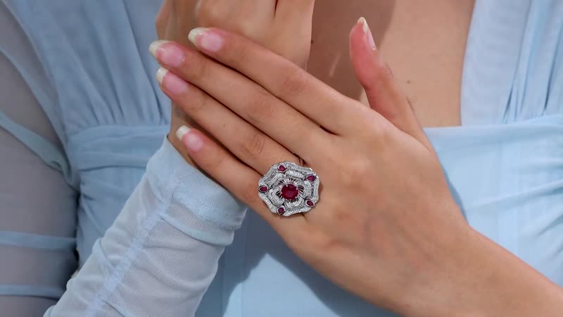 GP Niassa Ruby (FF), White Zircon Ring in Rhodium Over Sterling Silver (Size 10.0) 7.40 ctw