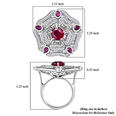 GP Italian Garden Collection Niassa Ruby (FF) and White Zircon 7.40 ctw Ring in Rhodium Over Sterling Silver (Size 10.0)