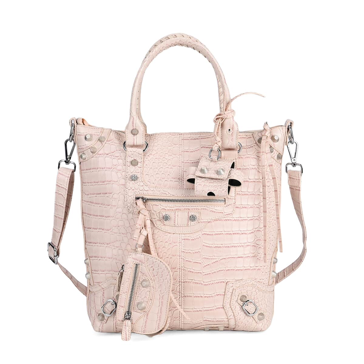 Off- White Crocodile Embossed Faux Leather Crossbody Bag with Long Shoulder Strap image number 0