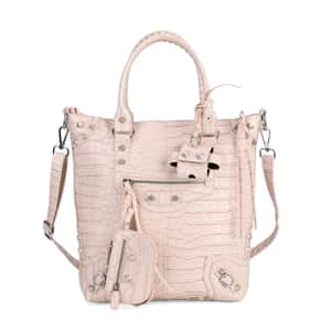 Off- White Crocodile Embossed Faux Leather Crossbody Bag with Long Shoulder Strap