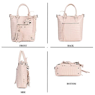 Off- White Crocodile Embossed Faux Leather Crossbody Bag with Long Shoulder Strap