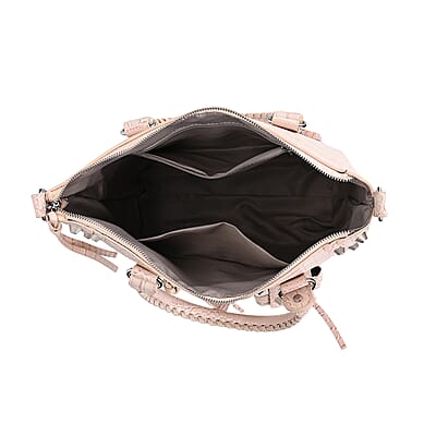 Off- White Crocodile Embossed Faux Leather Crossbody Bag with Long Shoulder Strap