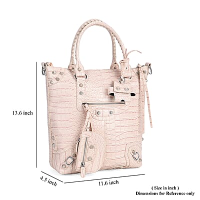 Off- White Crocodile Embossed Faux Leather Crossbody Bag with Long Shoulder Strap