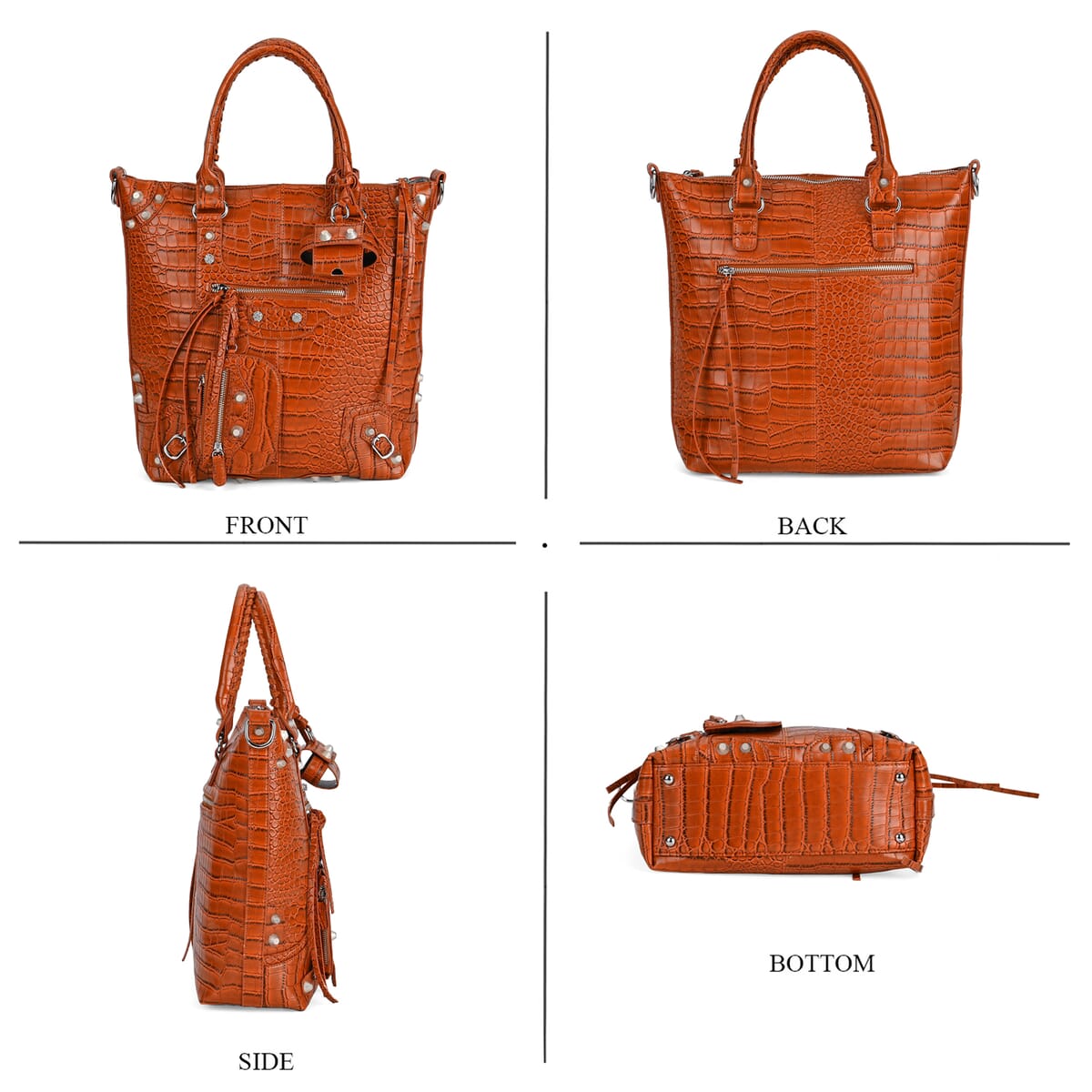 Brown Crocodile Embossed Faux Leather Crossbody Bag with Long Shoulder Strap image number 3