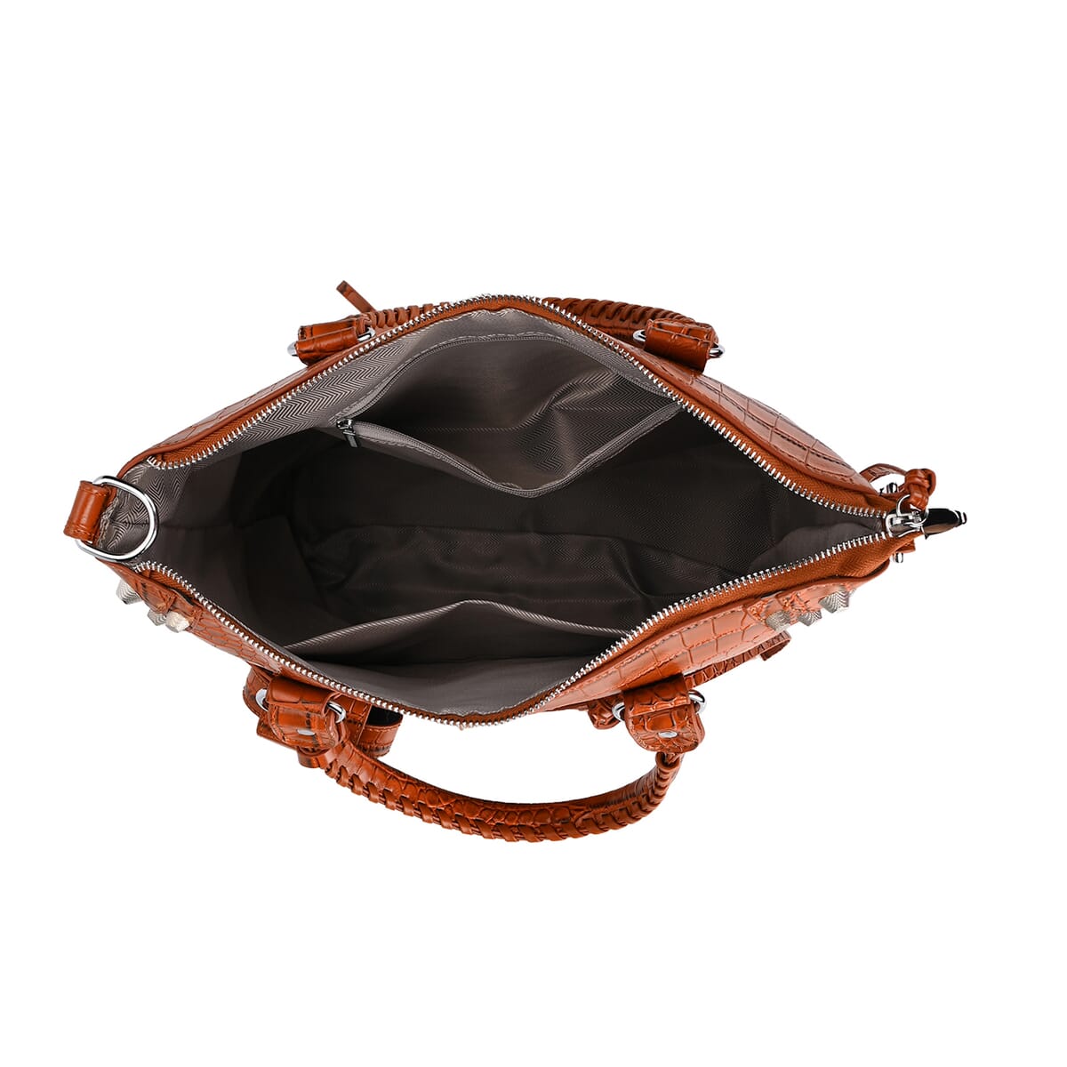 Brown Crocodile Embossed Faux Leather Crossbody Bag with Long Shoulder Strap image number 4