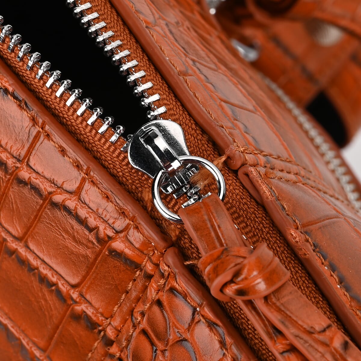 Brown Crocodile Embossed Faux Leather Crossbody Bag with Long Shoulder Strap image number 5