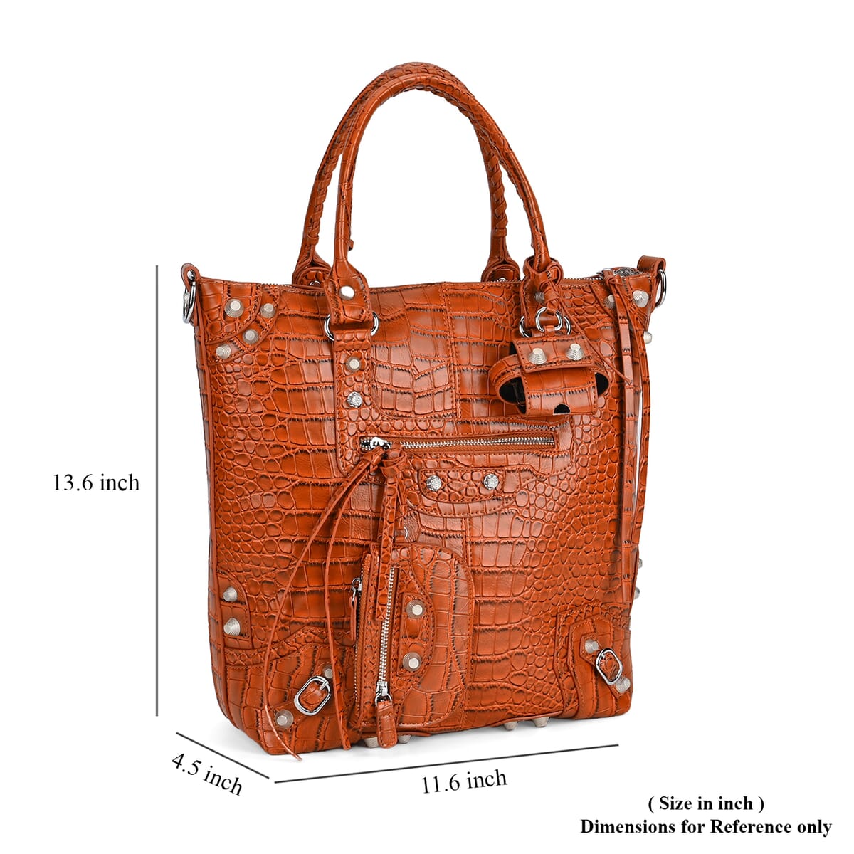 Brown Crocodile Embossed Faux Leather Crossbody Bag with Long Shoulder Strap image number 6