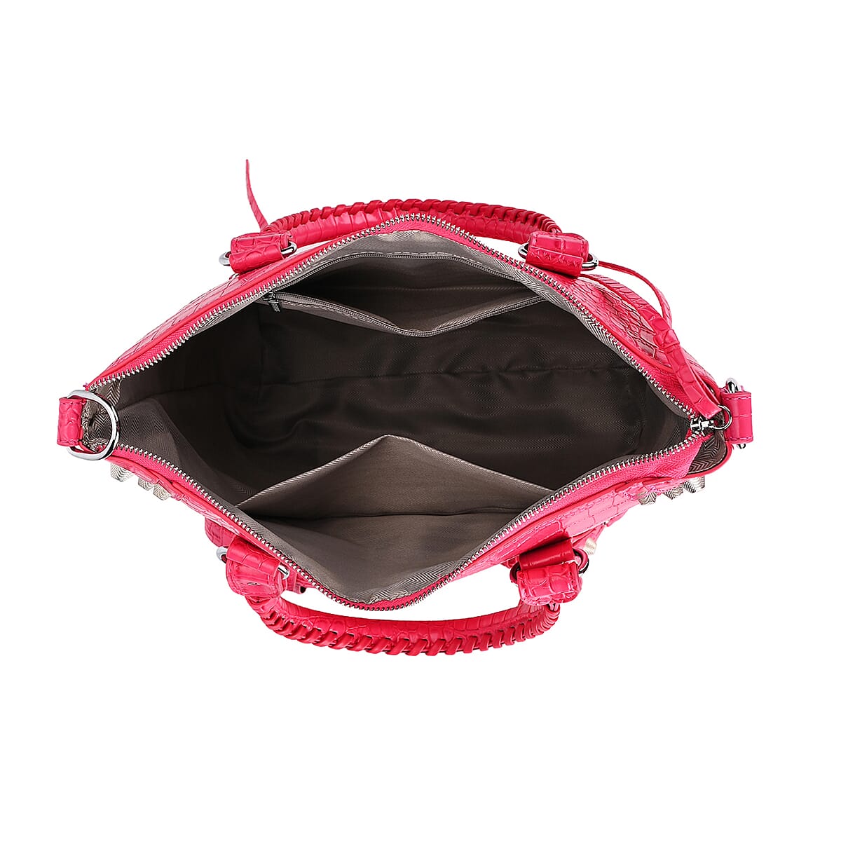 Rose Pink Crocodile Embossed Faux Leather Crossbody Bag with Long Shoulder Strap image number 4