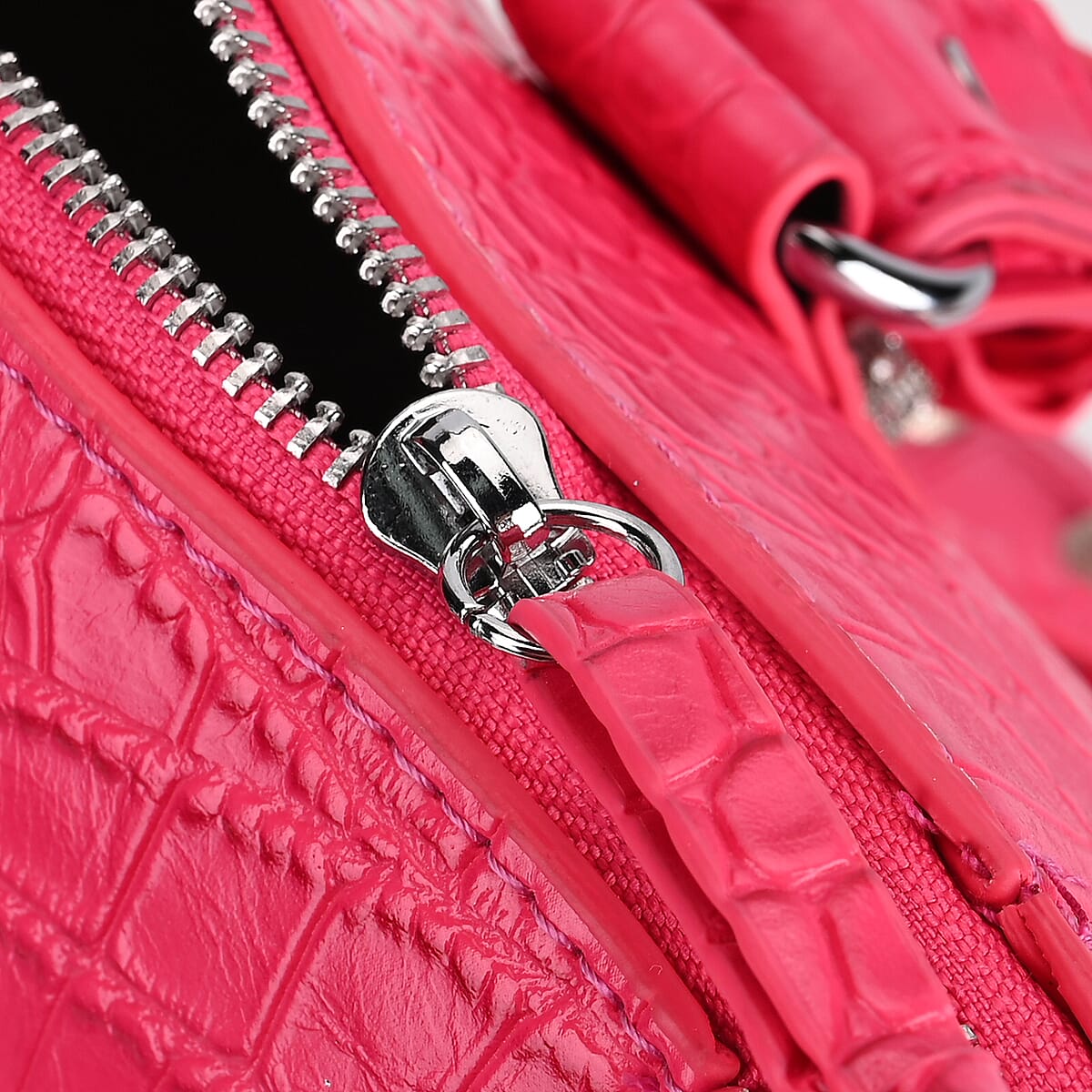 Rose Pink Crocodile Embossed Faux Leather Crossbody Bag with Long Shoulder Strap image number 5