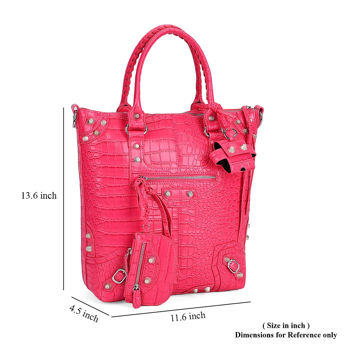 Rose Pink Crocodile Embossed Faux Leather Crossbody Bag with Long Shoulder Strap image number 6