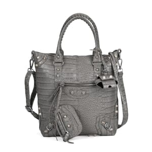 Gray Crocodile Embossed Faux Leather Crossbody Bag with Long Shoulder Strap