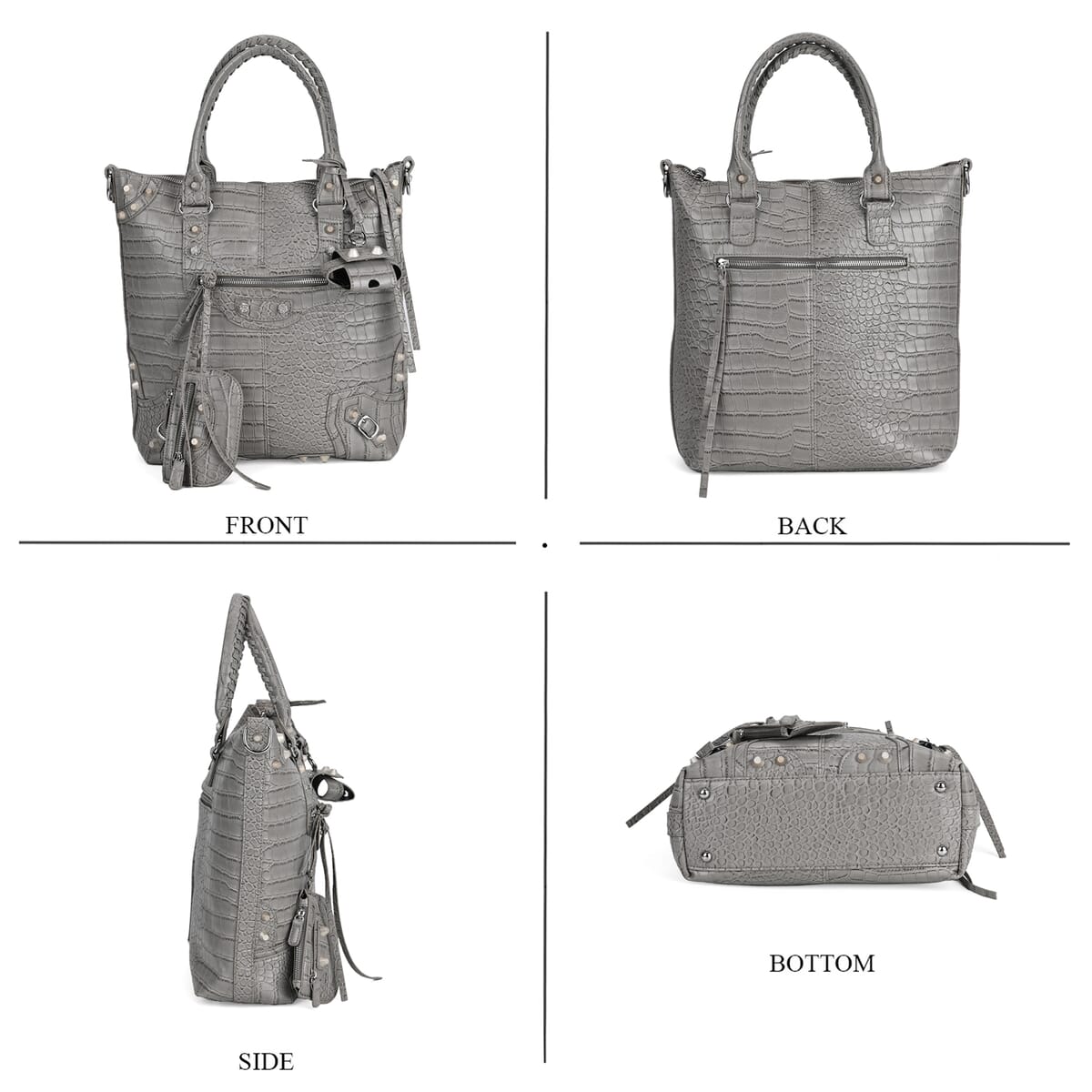 Gray Crocodile Embossed Faux Leather Crossbody Bag with Long Shoulder Strap image number 3