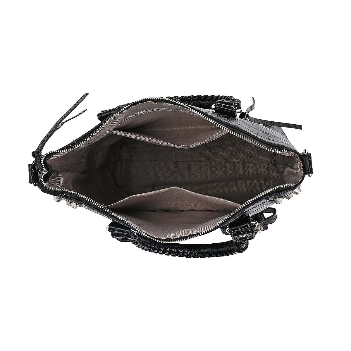 Black Crocodile Embossed Faux Leather Crossbody Bag with Long Shoulder Strap image number 4