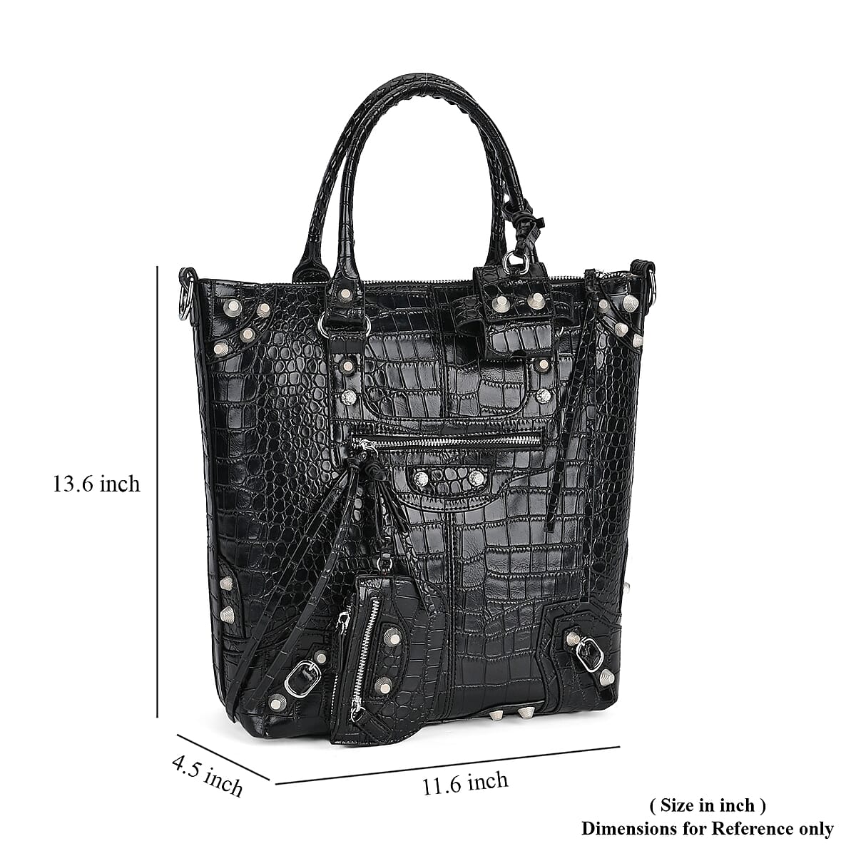 Black Crocodile Embossed Faux Leather Crossbody Bag with Long Shoulder Strap image number 6