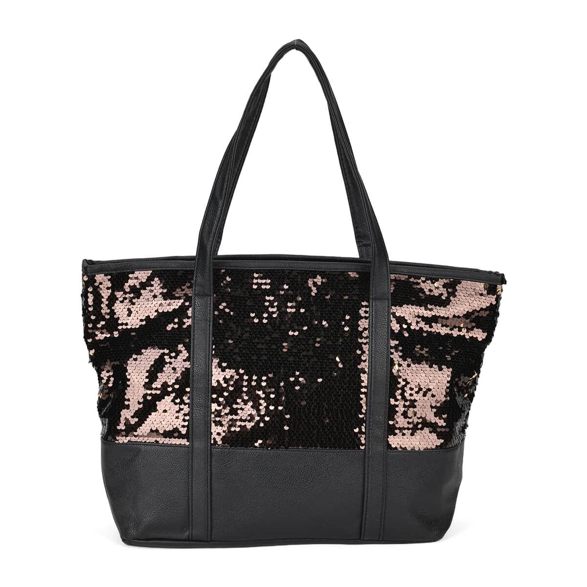 Doorbuster Radiant Bronze to Gold Sequin and Faux Leather Tote Bag image number 0