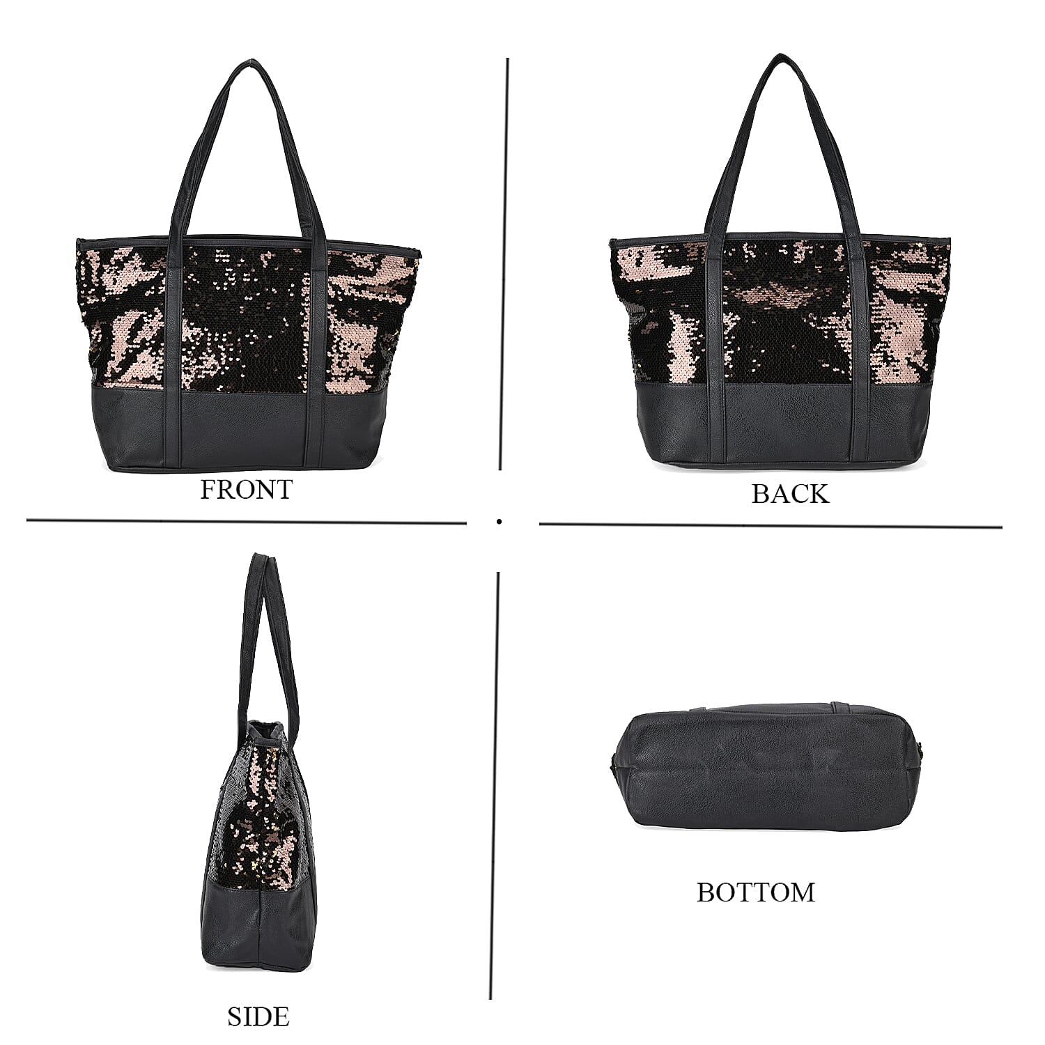 Radiant Bronze to Gold Sequin and Faux Leather Tote Bag