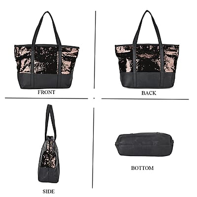 Radiant Bronze to Gold Sequin and Faux Leather Tote Bag