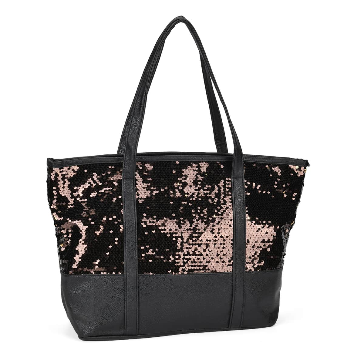 Doorbuster Radiant Bronze to Gold Sequin and Faux Leather Tote Bag image number 4