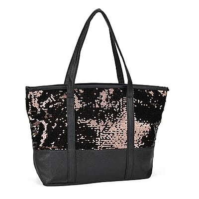 Radiant Bronze to Gold Sequin and Faux Leather Tote Bag