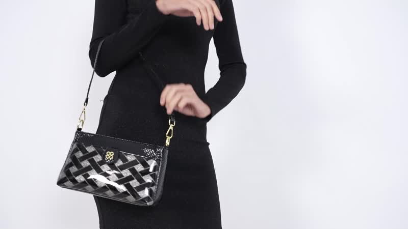 Black Checked Pattern Faux Leather Crossbody Bag (10.2"x3.9"x5.9") with Shoulder Strap (51")