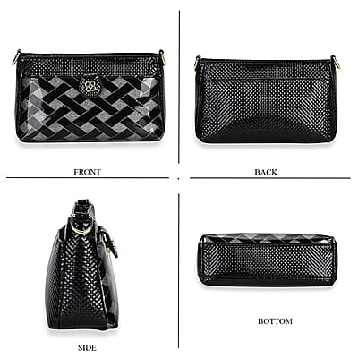 Black Checked Pattern Faux Leather Crossbody Bag with Shoulder Strap