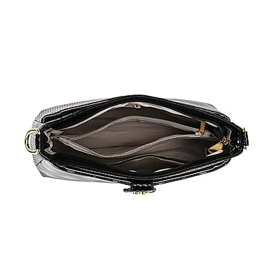 Black Checked Pattern Faux Leather Crossbody Bag with Shoulder Strap