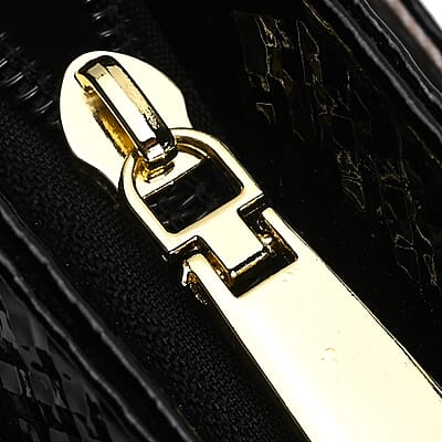 Black Checked Pattern Faux Leather Crossbody Bag with Shoulder Strap