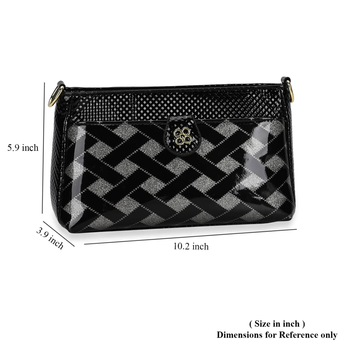 Black Checked Pattern Faux Leather Crossbody Bag with Shoulder Strap image number 6