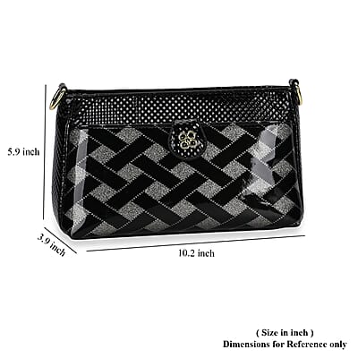 Black Checked Pattern Faux Leather Crossbody Bag with Shoulder Strap