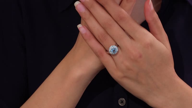 Certified & Appraised Rhapsody AAAA Santa Maria Aquamarine, Paraiba Tourmaline and E-F VS Diamond 1.50 ctw Double Halo Ring in 950 Platinum 6.22 Grams