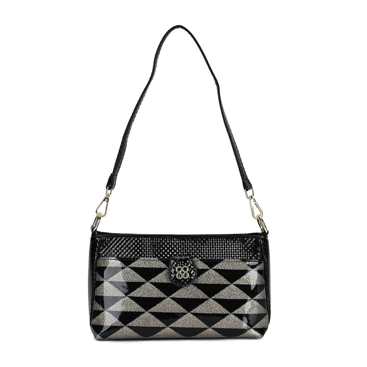 Black Triangle Pattern Faux Leather Crossbody Bag with Shoulder Strap image number 0