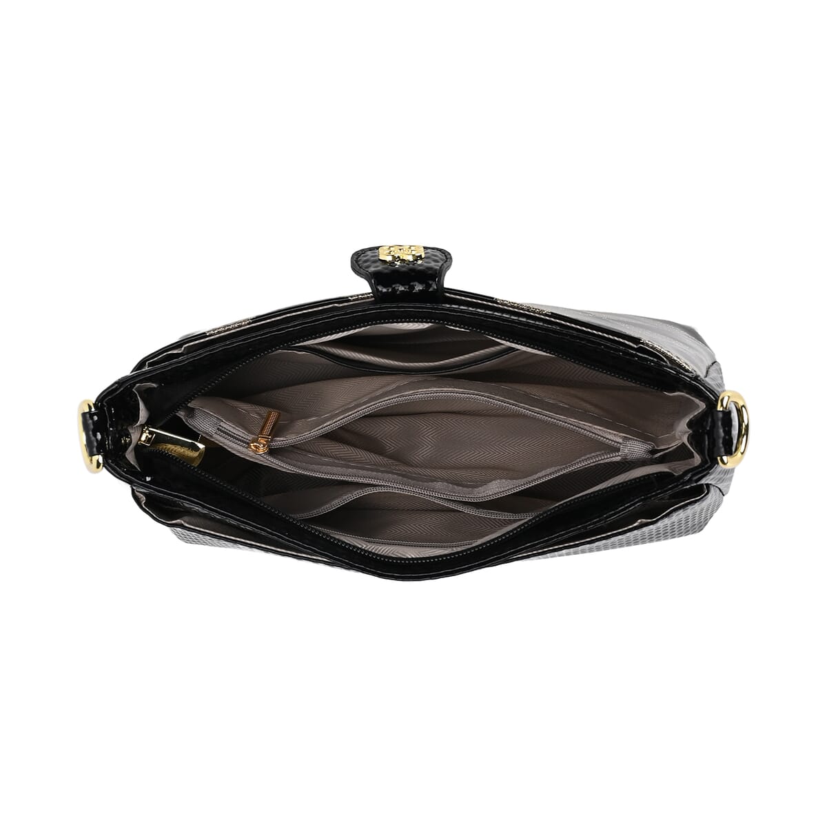 Black Triangle Pattern Faux Leather Crossbody Bag with Shoulder Strap image number 4